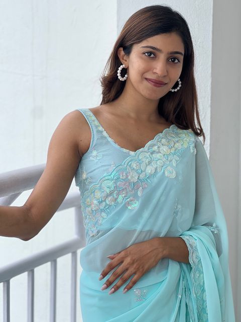 Sareemall Embellished Bollywood Georgette Saree Blue - Image 6