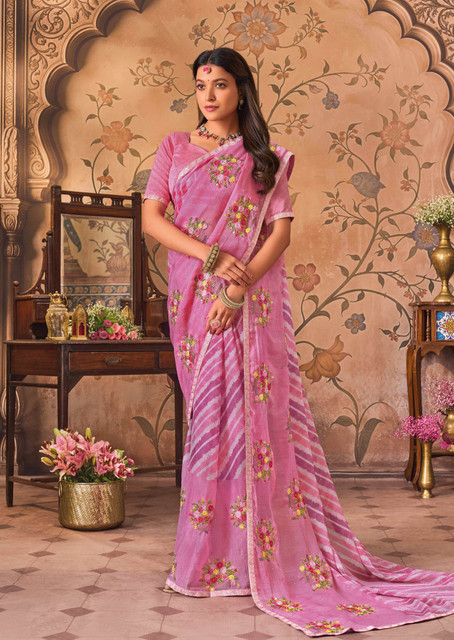 Buy Laxmipati sarees Embroidered Bollywood Chiffon Pink Sarees