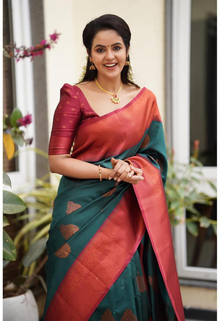 AARAANA Woven Kanjivaram Pure Silk, Cotton Silk Saree