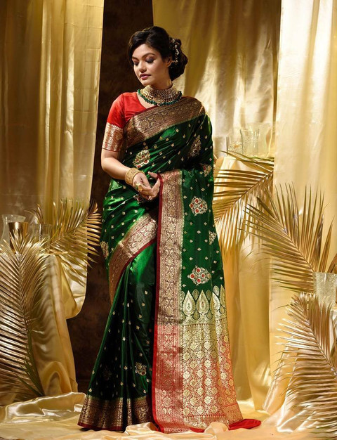 Buy SHOPDROP Woven Kanjivaram Pure Silk Green Sarees Online Best