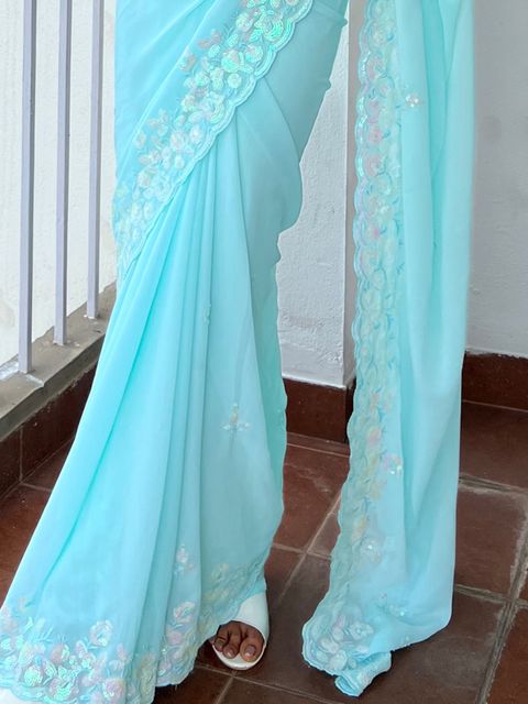 Sareemall Embellished Bollywood Georgette Saree Blue - Image 8