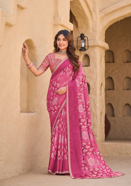 Buy Laxmipati sarees Printed Bollywood Chiffon Pink Sarees Online