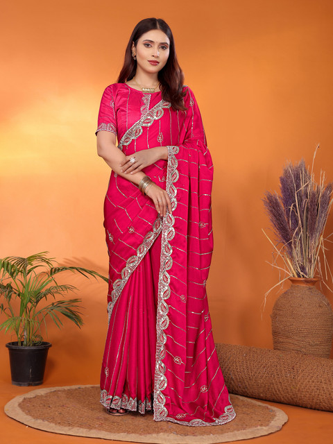Pink Saree Party Wear Flipkart Pink Fancy Designer Saree Flipkart