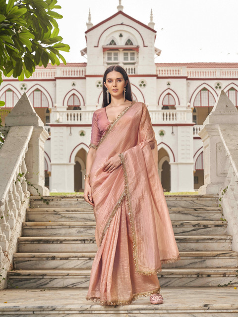 Buy Tikhi Imli Solid/Plain Bollywood Organza Pink Sarees Online