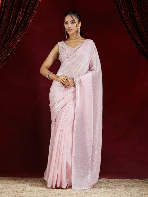 Buy KASEE FASHION Solid/Plain Bollywood Silk Blend Pink Sarees