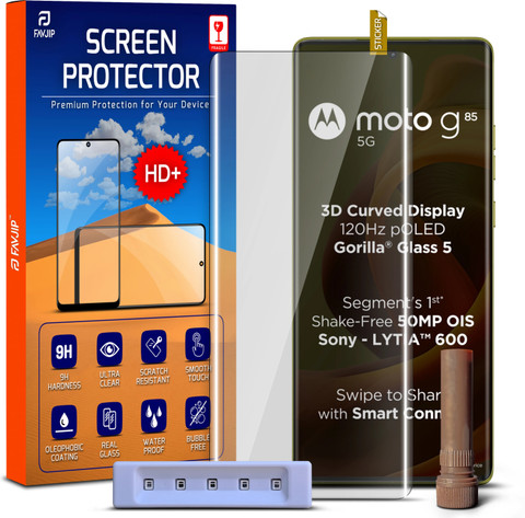 FAVJIP Edge To Edge Tempered Glass for Moto G85 5G, Motorola G85, Motorola  G85 5G, G85, G85 5G, 3D Curved UV Liquide Glue Glass with Easy Installation 