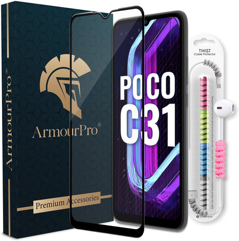 ArmourPro Edge To Edge Tempered Glass for Poco C31, Poco M2, Redmi 9A,  Redmi 9i, Redmi 9, Poco C3,, Realme C11, Realme C12, Realme C15, Realme C3, 