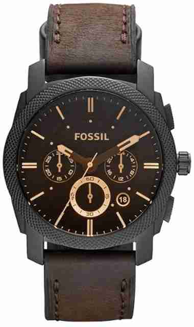 Noブー Pushpa Nano Glass for Fossil Men Leather Machine Analog Black Dial