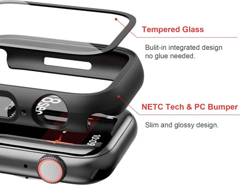 LNKART Screen Guard for Case with Tempered Glass Screen Protector for Apple  Watch Series 6/5/4/SE 44mm, Slim Guard Bumper Full Coverage Hard PC