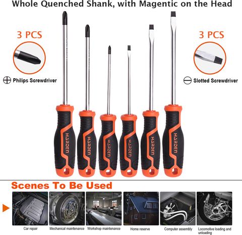 Harden 6 Pcs Magnetic Screwdriver Set - It Includes Slotted (3 Pcs
