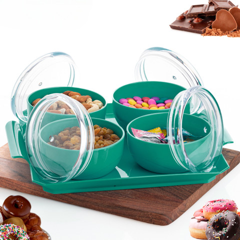 Cookvita Serving Tray with 4pc Bowl Set for Dry Fruits, Snacks