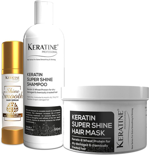KERATINE PROFESSIONAL Keratin Super Shine (500ml Shampoo, 500ml Mask 50ml  Serum)