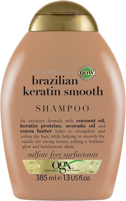 ogx Ever Straightening Brazilian Keratin Therapy Shampoo |With Coconut Oil,  Keratin Proteins, Avocado Oil Cocoa Butter, For Dry, Curly, Frizzy