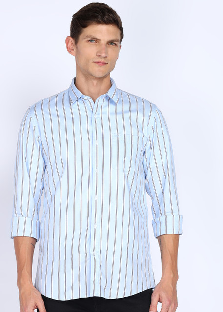 PETER ENGLAND Men Striped Casual Blue Shirt