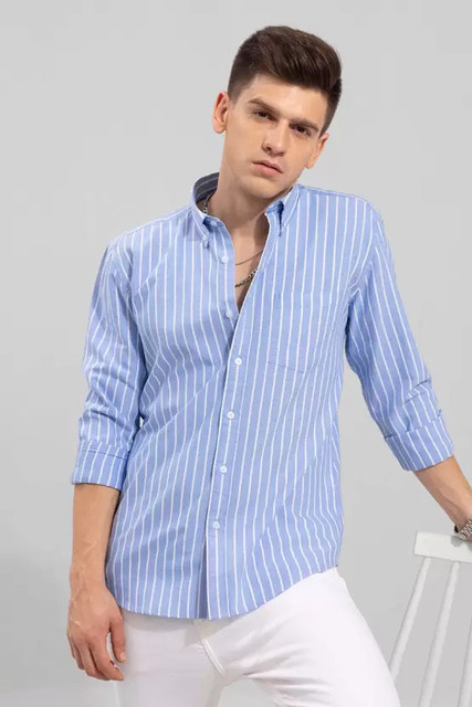 RODEIZ Men Striped Casual Light Blue Shirt - Buy RODEIZ Men