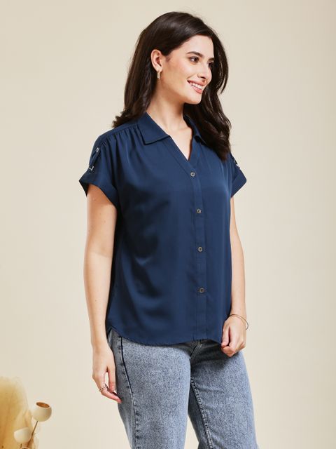 J TURRITOPSIS Women Regular Fit Solid Spread Collar Casual Shirt - Image 4