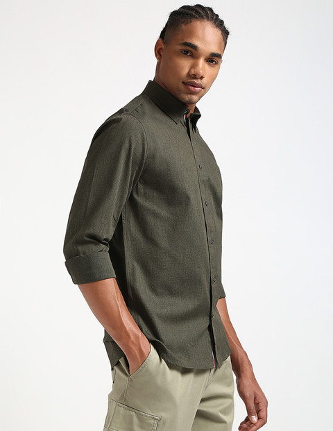TOMMY HILFIGER Men Solid Casual Dark Green Shirt - Buy TOMMY HILFIGER Men  Solid Casual Dark Green Shirt Online at Best Prices in India | Flipkart.com