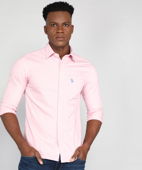 POLO Men Solid Casual Pink Shirt Buy POLO ASSN - Main Image