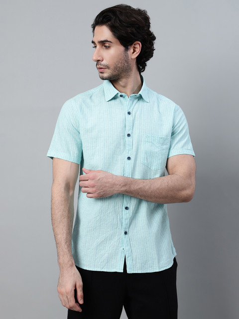 CANTABIL Men Striped Casual Blue Shirt