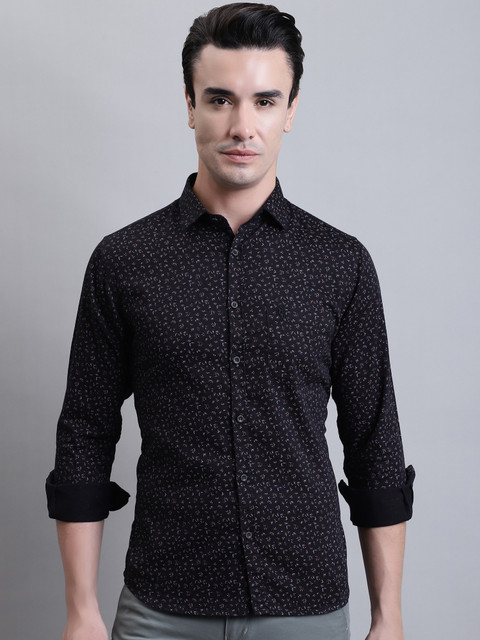 CANTABIL Men Printed Casual Black Shirt