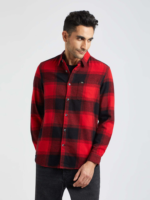 THE BEAR HOUSE Men Checkered Casual Red Shirt