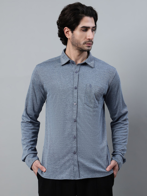 CANTABIL Men Self Design Casual Blue Shirt