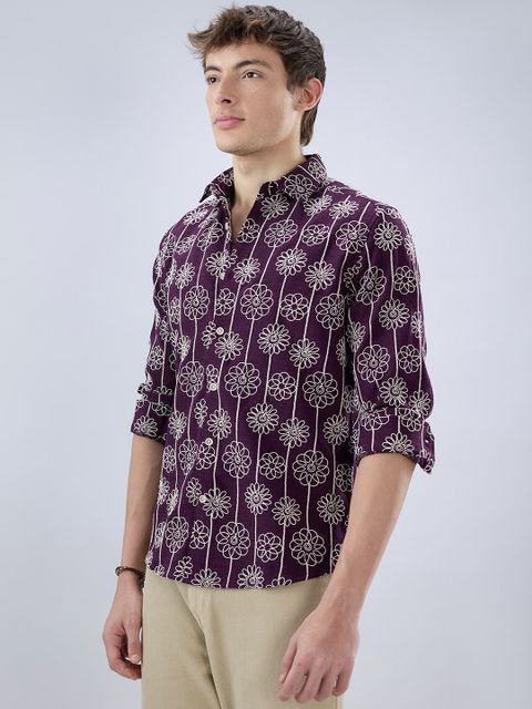 VASTRADO Men Regular Fit Floral Print Cut Away Collar Casual Shirt - Image 3