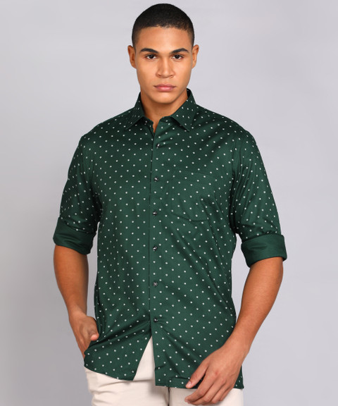 VAN HEUSEN Men Printed Casual Dark Green Shirt Buy VAN HEUSEN