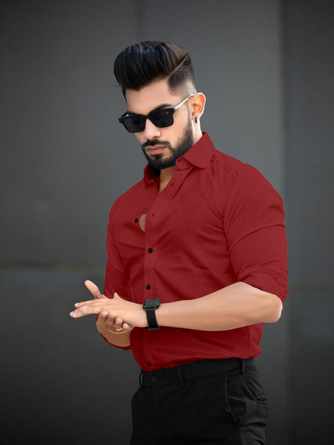 UV FASHION Men Solid Casual Red Shirt