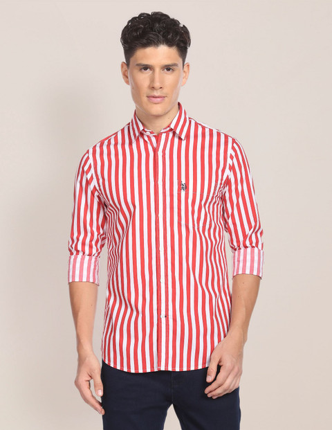 POLO Men Striped Casual Red, White Shirt