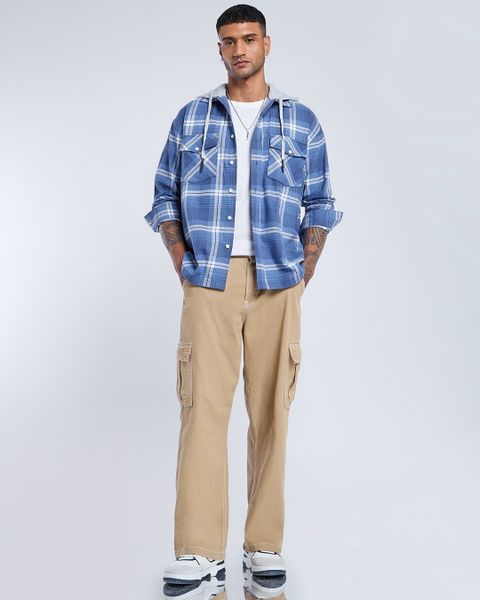 BEWAKOOF Men's Relaxed Fit Checkered Hood Casual Shirt - Image 6