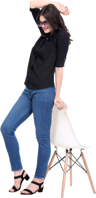 Black Denim Jeans Wali Shirt Dreamy Attire Girls Solid Casual