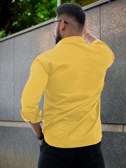 YAKSH Men Self Design Casual Yellow Shirt - Buy YAKSH Men Self