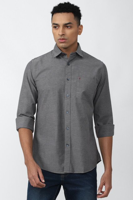 VAN HEUSEN Men Solid Casual Grey Shirt