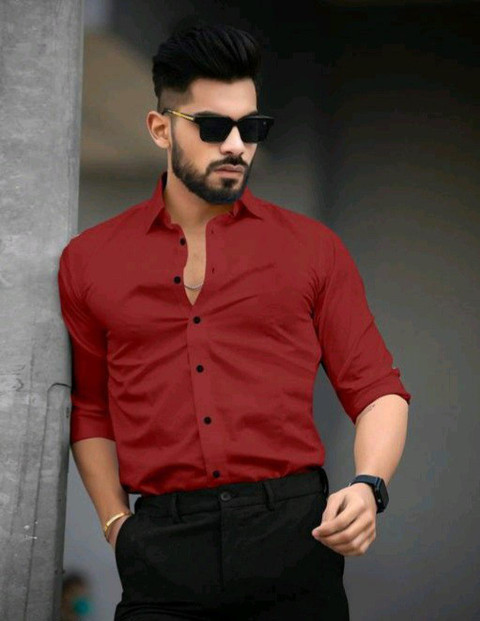 BLACKSHIP Men Solid Formal Red Shirt Buy BLACKSHIP Men Solid