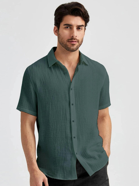 Webric Men Self Design Casual Grey Shirt