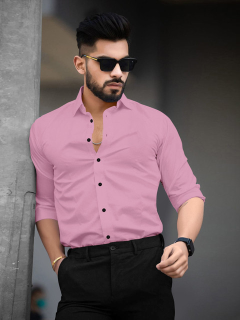 formal dress for men pink shirt Buy Men Solid Light Pink Cotton Formal Shirt main image 0