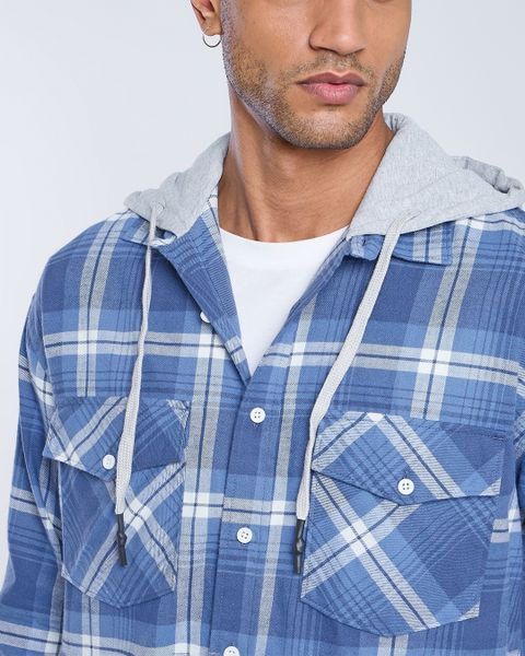 BEWAKOOF Men's Relaxed Fit Checkered Hood Casual Shirt - Image 7