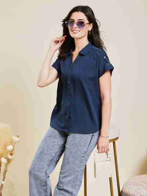 J TURRITOPSIS Women Regular Fit Solid Spread Collar Casual Shirt - Image 2