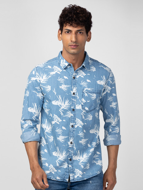 Spykar Men Printed Casual Blue, White Shirt Buy Spykar Men