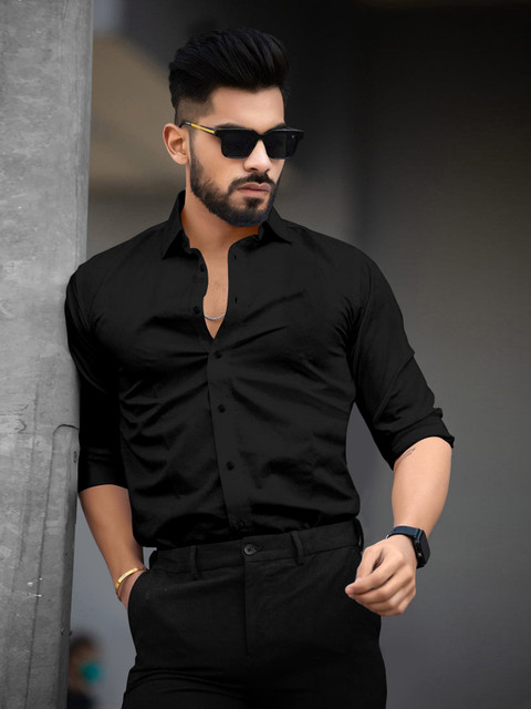 JINIK Men Solid Casual Black Shirt Buy JINIK Men Solid Casual
