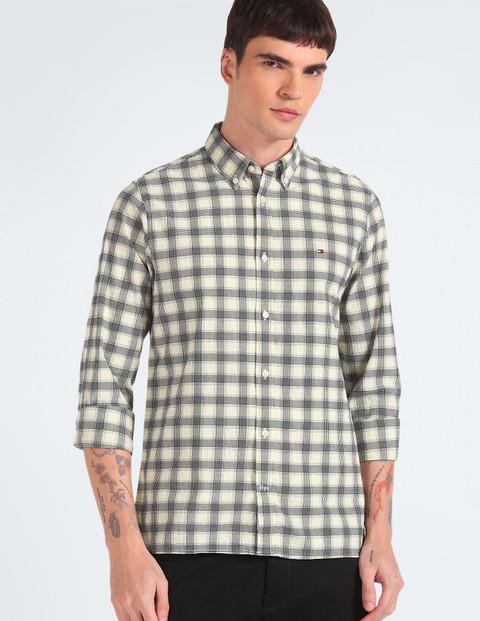 TOMMY HILFIGER Men Checkered Casual Beige Shirt Buy TOMMY
