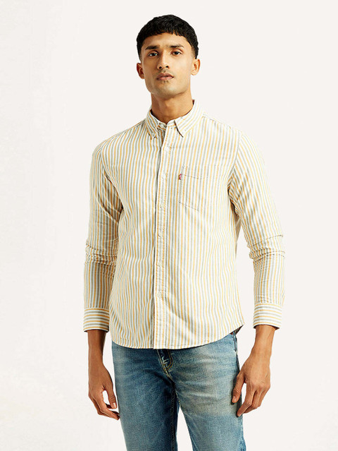 LEVI'S Men Striped Casual Yellow Shirt - Buy LEVI'S Men Striped