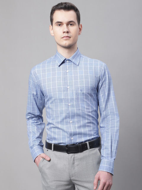 CANTABIL Men Checkered Formal Blue Shirt