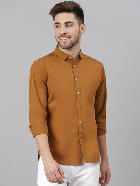 Dennis Lingo Men Solid Casual Brown Shirt Buy Dennis Lingo Men