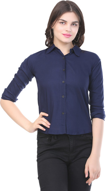 Dreamy Attire Girls Solid Casual Dark Blue Shirt