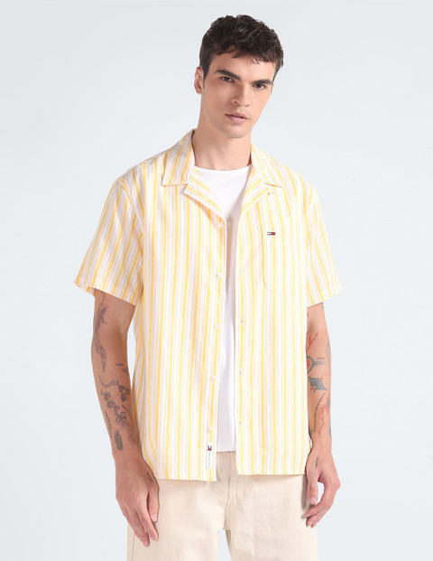 TOMMY HILFIGER Men Striped Casual Yellow Shirt Buy TOMMY