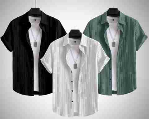 HaloMens Men Regular Fit Striped Lapel Collar Casual Shirt (Pack of 3) - Image 5