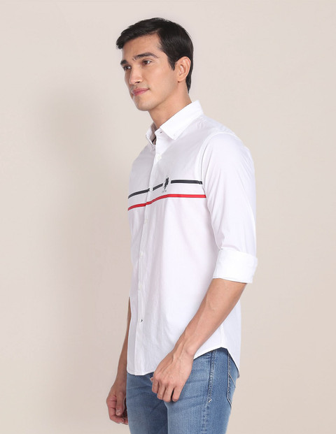 POLO Men Striped Casual White, Blue, Red Shirt