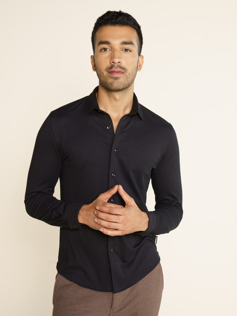 Damensch Men Solid Casual Black Shirt